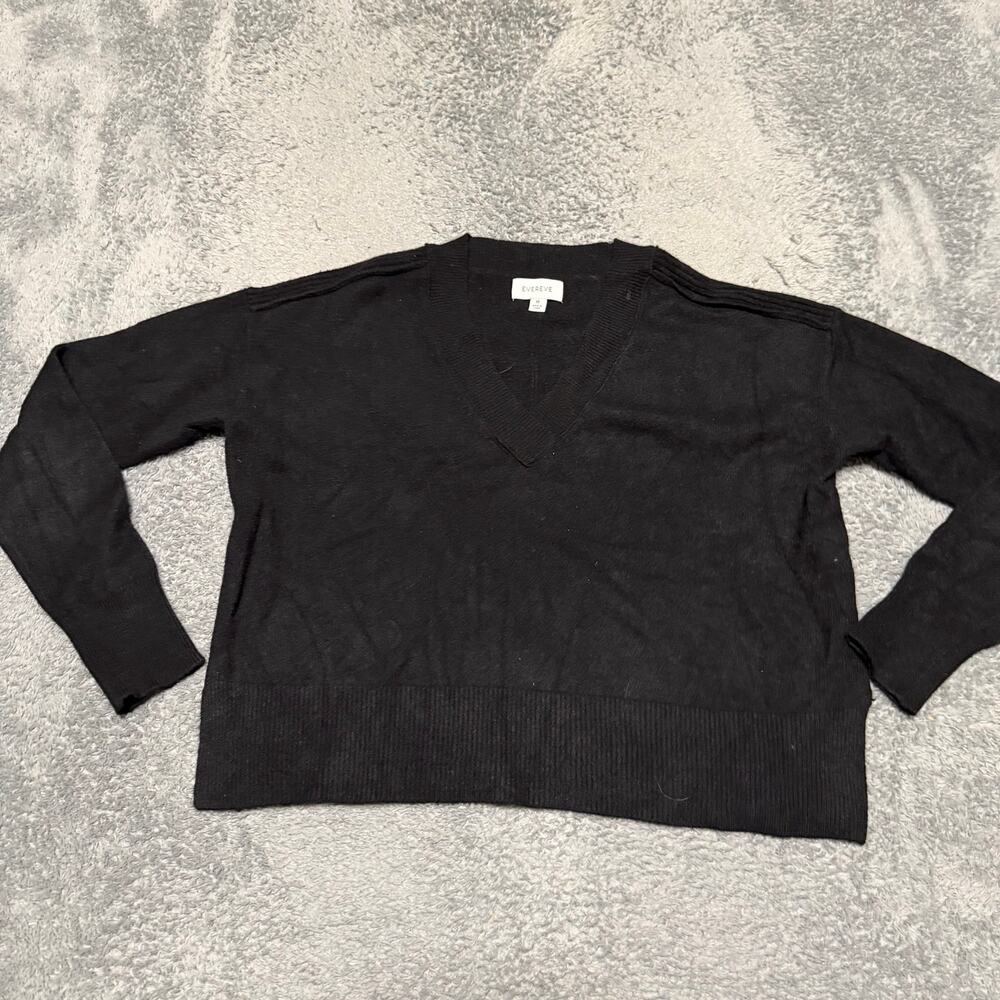 Evereve Sweater Womens Medium Black V-Neck Sweater EVEH24-20-SS Short